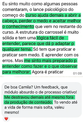 Depoimento de aluno no WhatsApp 3